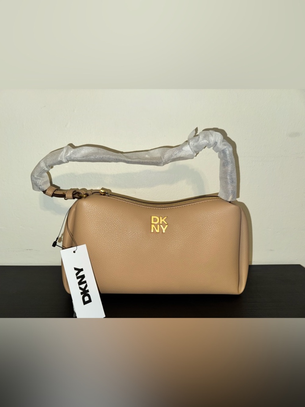 NWT DKNY Remy Top Zip Shoulder Bag in Cappuccino - Pebbled Vegan Leather